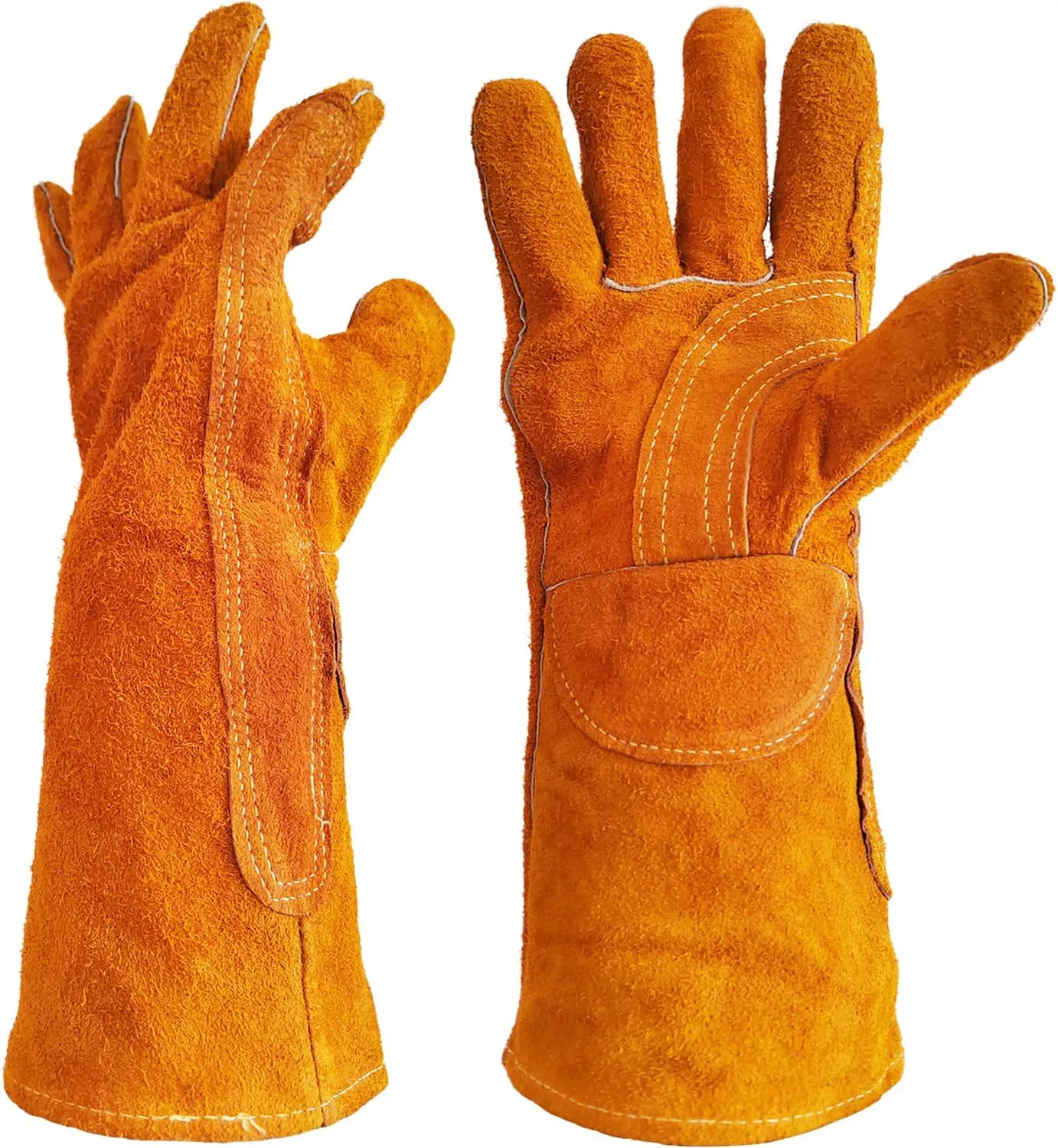 HYMNORQ Hymnorq16 Inches Welding Gloves 1 Pair, with Fire Heat Resistant Lined Cowhide Leather, Fireproof Stitching and Protective Strips, Unisex for Welders Fireplace BBQ Gardening Animal Training