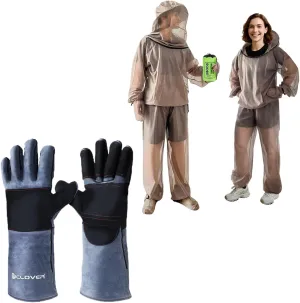 IC ICLOVER 4-Piece Mosquito Jacket Small/Medium 16inch Animal Handling Gloves, Bug Jacket with Hood, Mosquito Net Suits for Gardening Fishing，Anti-bite Dog Cat Bird Reptile Control Protection