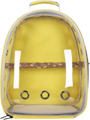 ikasus Parrot Backpack Transparent Pet Birds Carrier Shoulders Bag Parrot Cage Backpack with Wooden Perch Breathable Backpack for Parrots Magpies Outing Travel Yellow