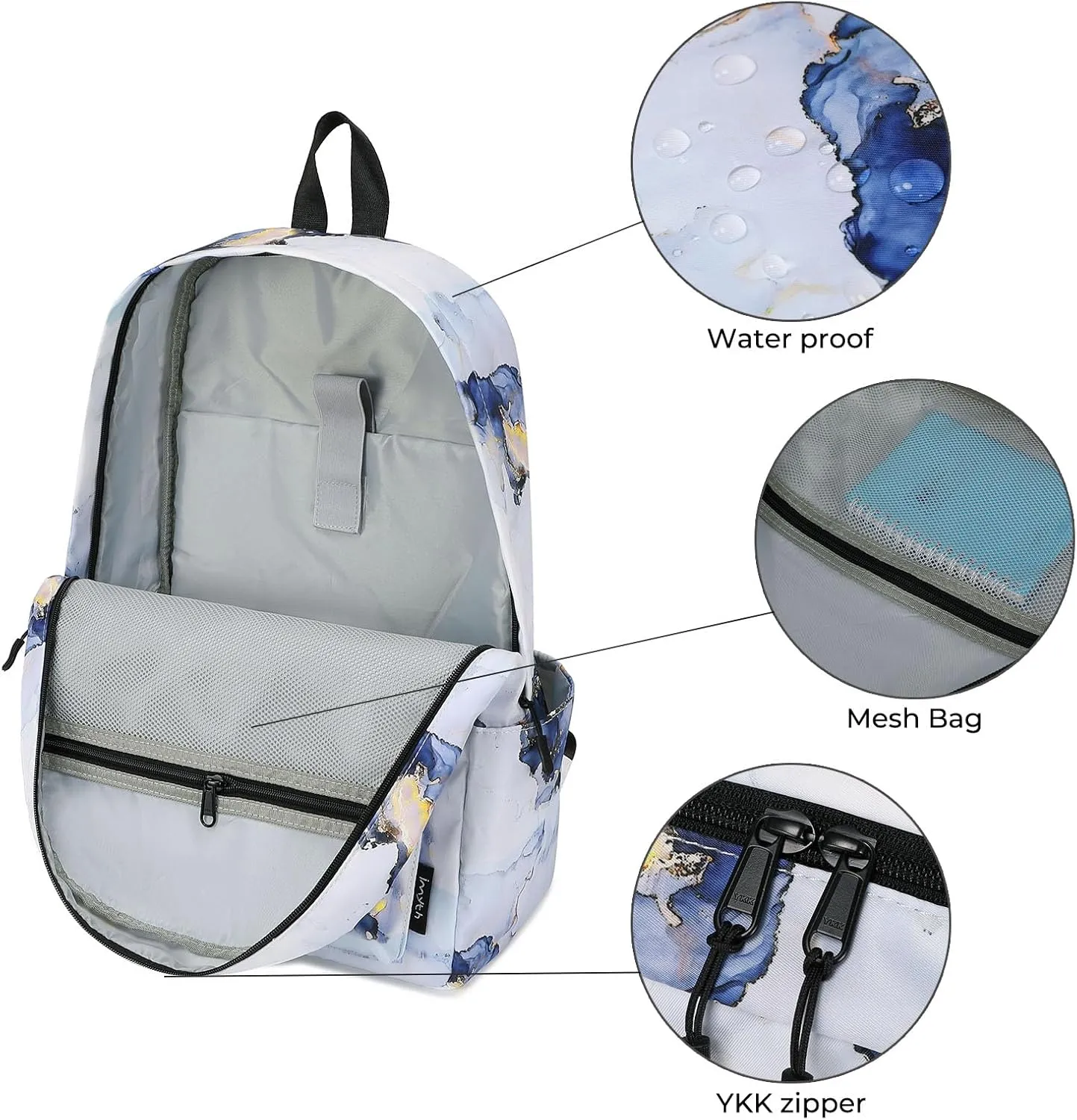 Imyth Backpack for Teen Girls School Gift Bookbag Lunch Box Pencil Bag 3 in 1 Set (Marble Black)