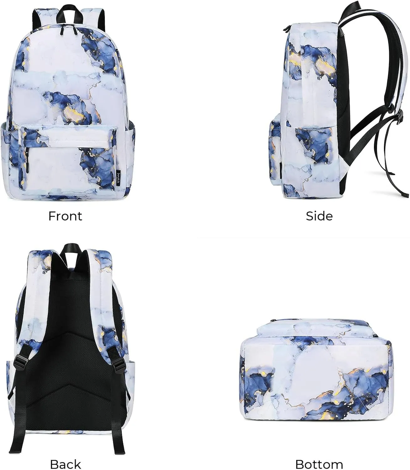 Imyth Backpack for Teen Girls School Gift Bookbag Lunch Box Pencil Bag 3 in 1 Set (Marble Black)