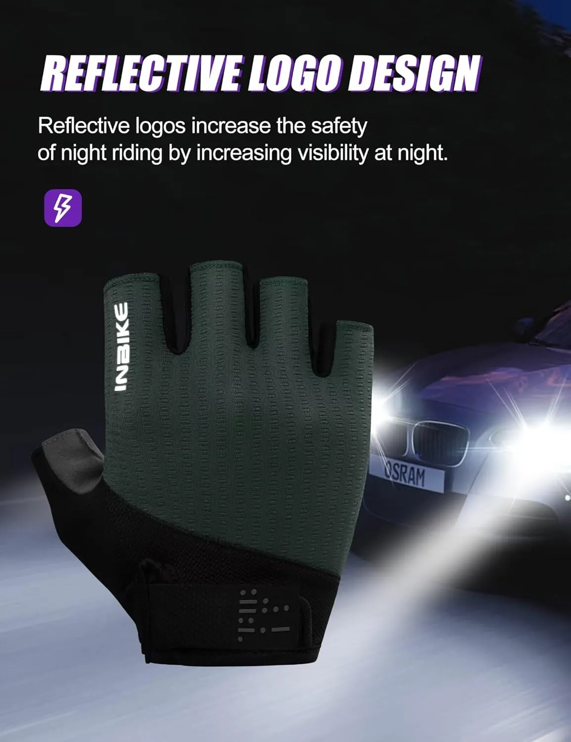 INBIKE Cycling Gloves for Men Women, Shock-Absorbing Memory Gel Padded Road Bike Gloves, Bicycle Breathable Half Finger Touchscreen Reflective Biking Gloves
