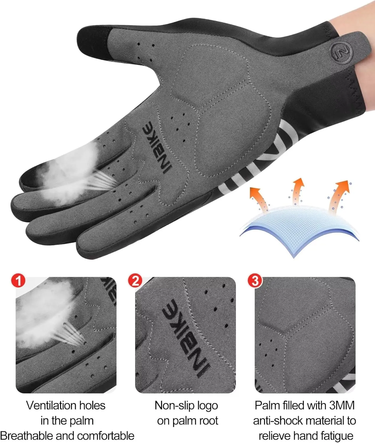 INBIKE Cycling Gloves Men Women Thin Fleece Touchscreen Padded Bike Gloves for Running Driving Biking Hiking