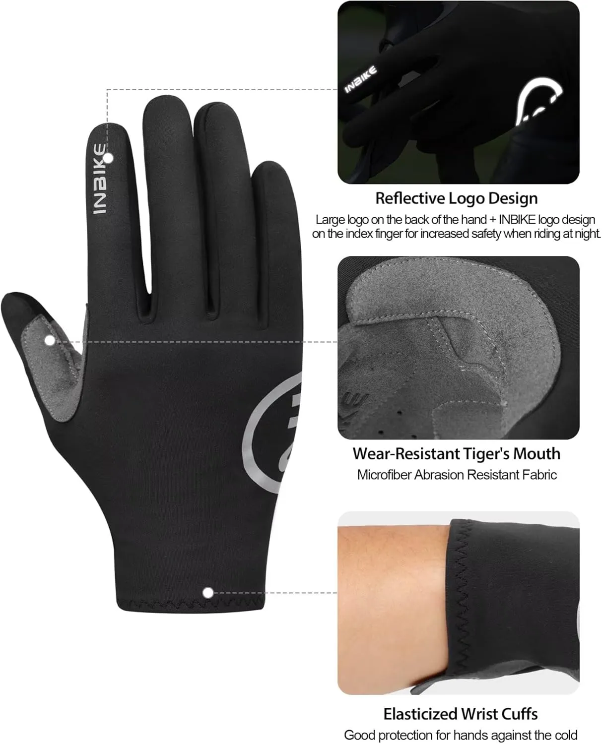 INBIKE Cycling Gloves Men Women Thin Fleece Touchscreen Padded Bike Gloves for Running Driving Biking Hiking