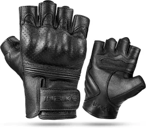 INBIKE Fingerless Motorcycle Gloves Summer Breathable Goatskin Leather Wear Resistant Hard Knuckle