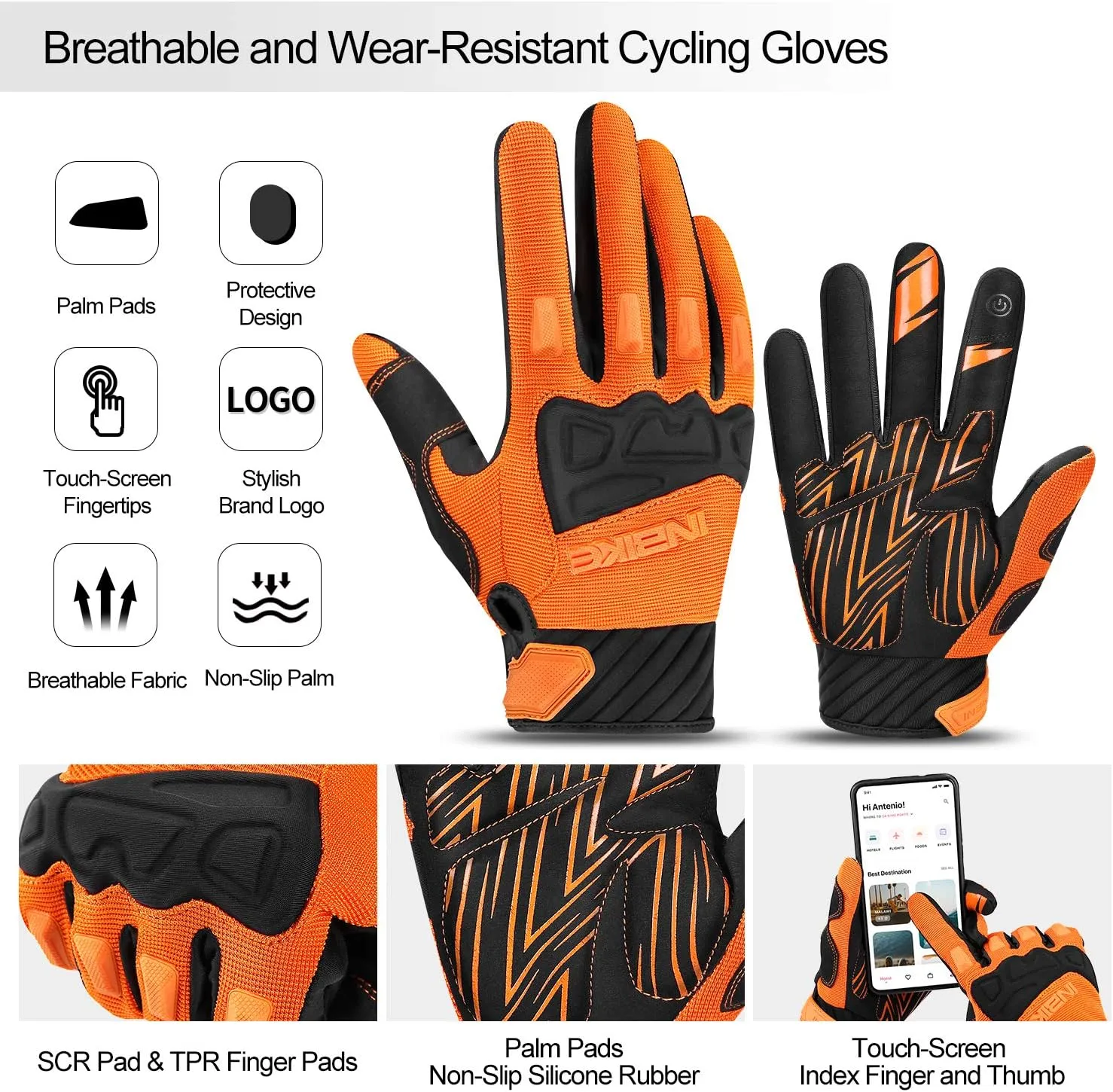 INBIKE Mountain Bike Gloves for Men Knuckle Guard Padded Men's Cycling Gloves Breathable for MTB Motocross Racing Dirtbike