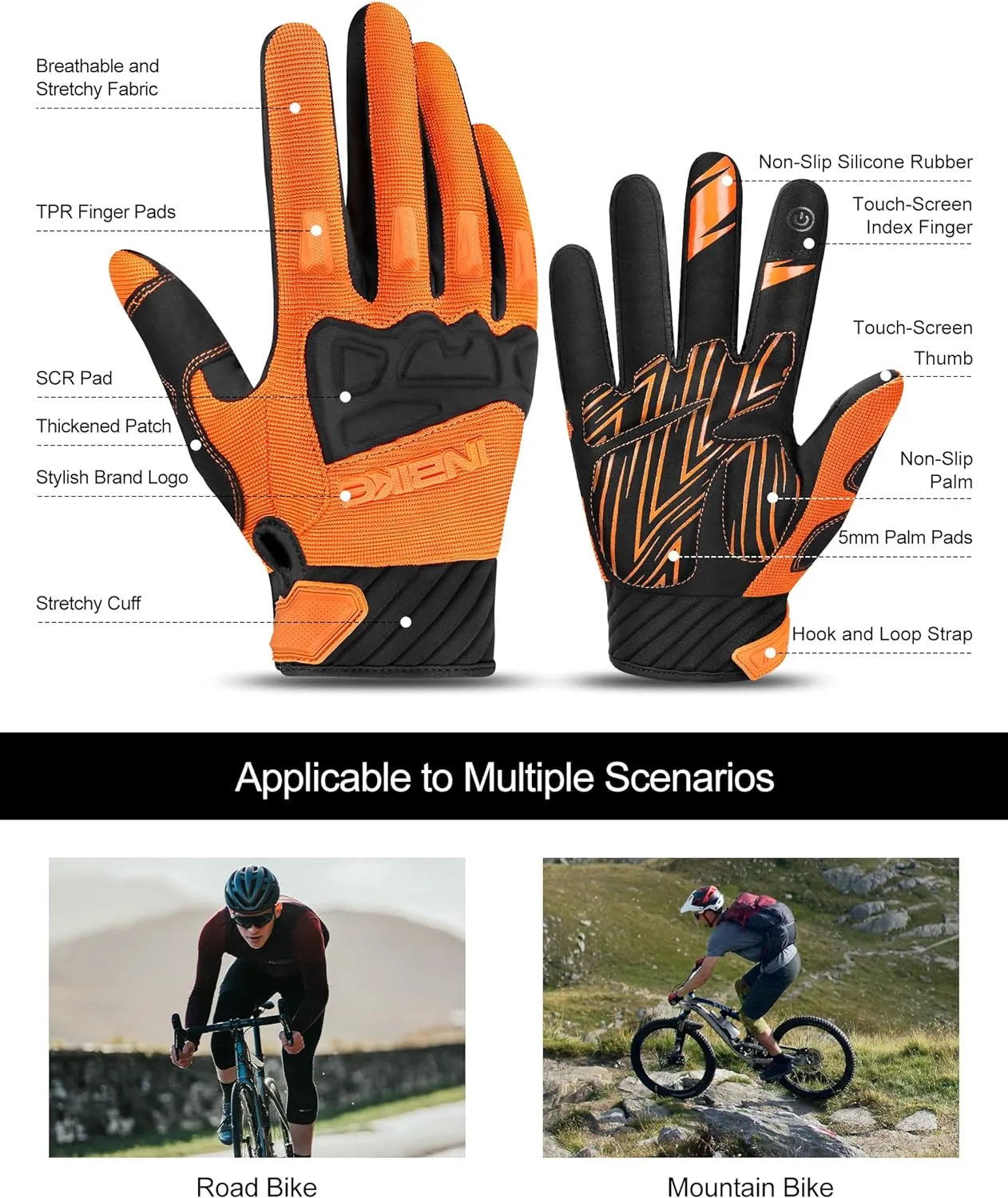 INBIKE Mountain Bike Gloves for Men Knuckle Guard Padded Men's Cycling Gloves Breathable for MTB Motocross Racing Dirtbike