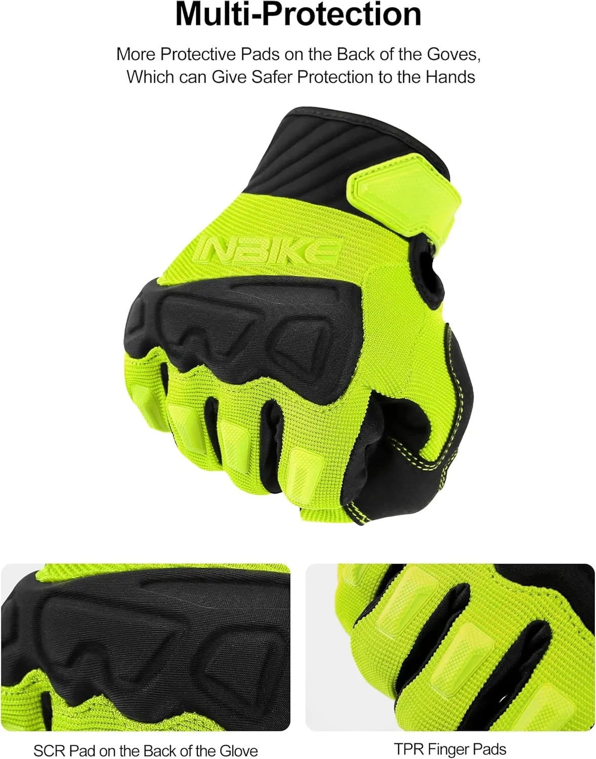 INBIKE Mountain Bike Gloves for Men Knuckle Guard Padded Men's Cycling Gloves Breathable for MTB Motocross Racing Dirtbike