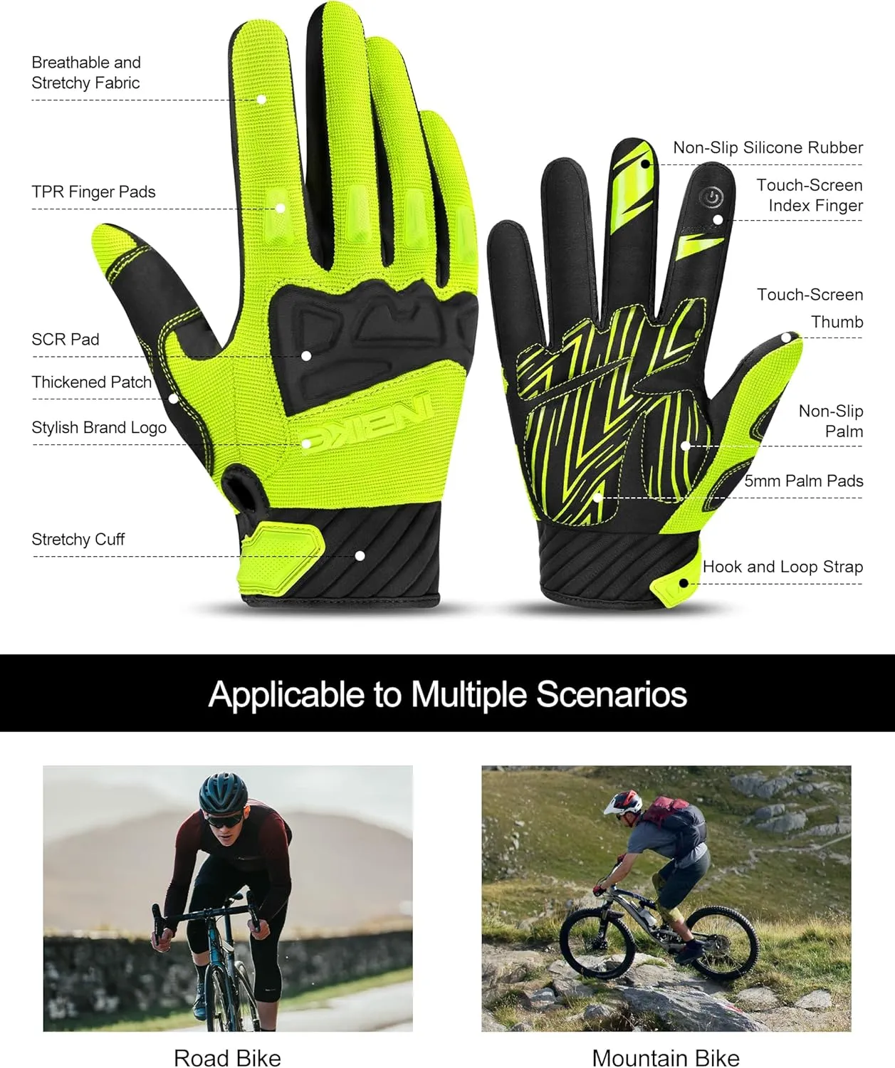 INBIKE Mountain Bike Gloves for Men Knuckle Guard Padded Men's Cycling Gloves Breathable for MTB Motocross Racing Dirtbike