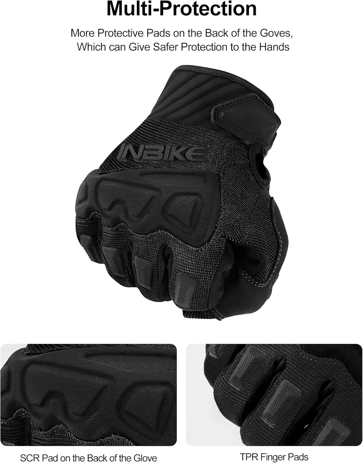 INBIKE Mountain Bike Gloves for Men Knuckle Guard Padded Men's Cycling Gloves Breathable for MTB Motocross Racing Dirtbike