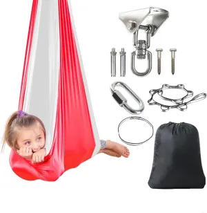 Indoor Therapy Sensory Swing For Adults Kids Teens 360° Swivel & Double Layer Doorway Hammock Cuddle Swing Great For Autism,has A Calming & Relaxing Effect On Children Needs ( Color : Red-white , Size