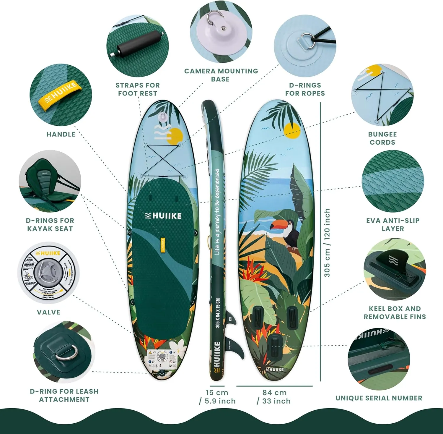 Inflatable Paddle Board with Premium Accessories - HUIIKE | Inflatable Paddle Boards for Adults with Kayak Seat and 2-in-1 Oar | Stand Up Paddleboard Great Stability Resistance | Stand-up Paddleboards