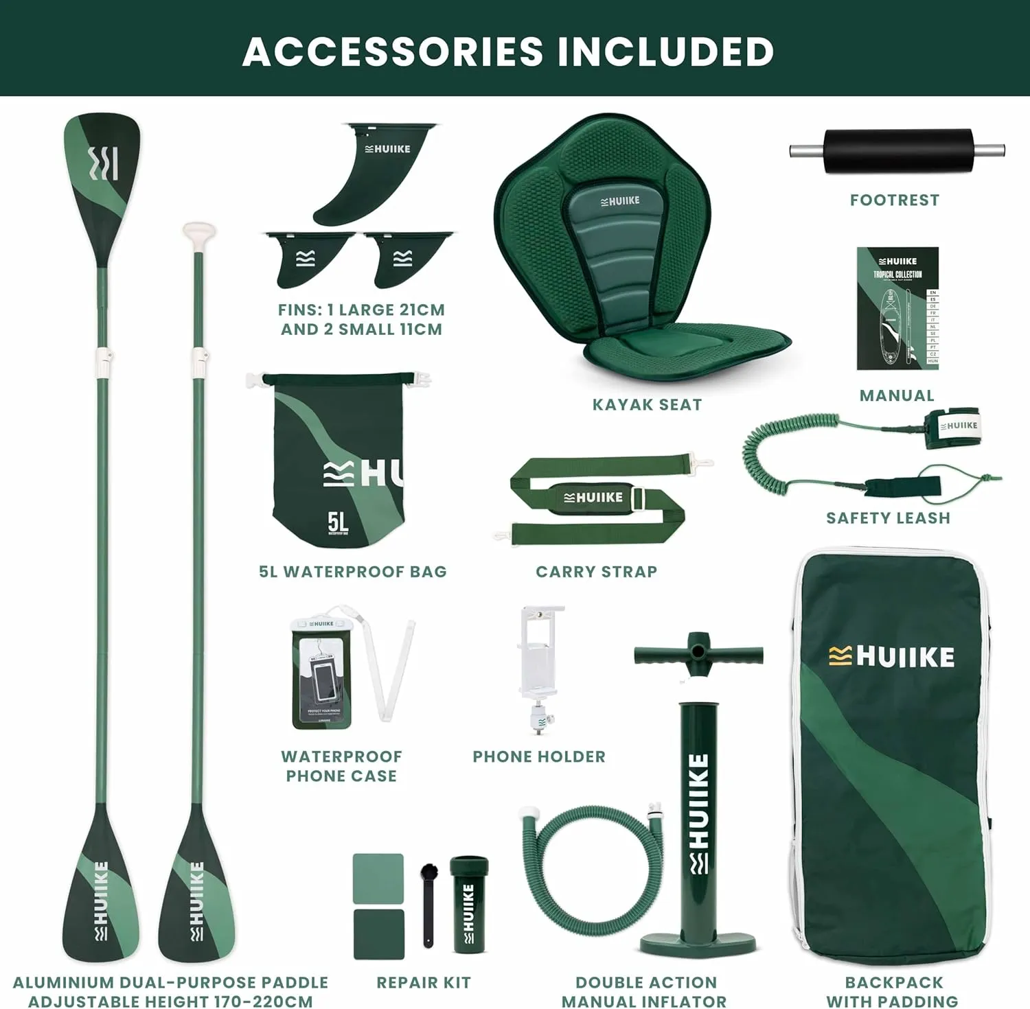 Inflatable Paddle Board with Premium Accessories - HUIIKE | Inflatable Paddle Boards for Adults with Kayak Seat and 2-in-1 Oar | Stand Up Paddleboard Great Stability Resistance | Stand-up Paddleboards