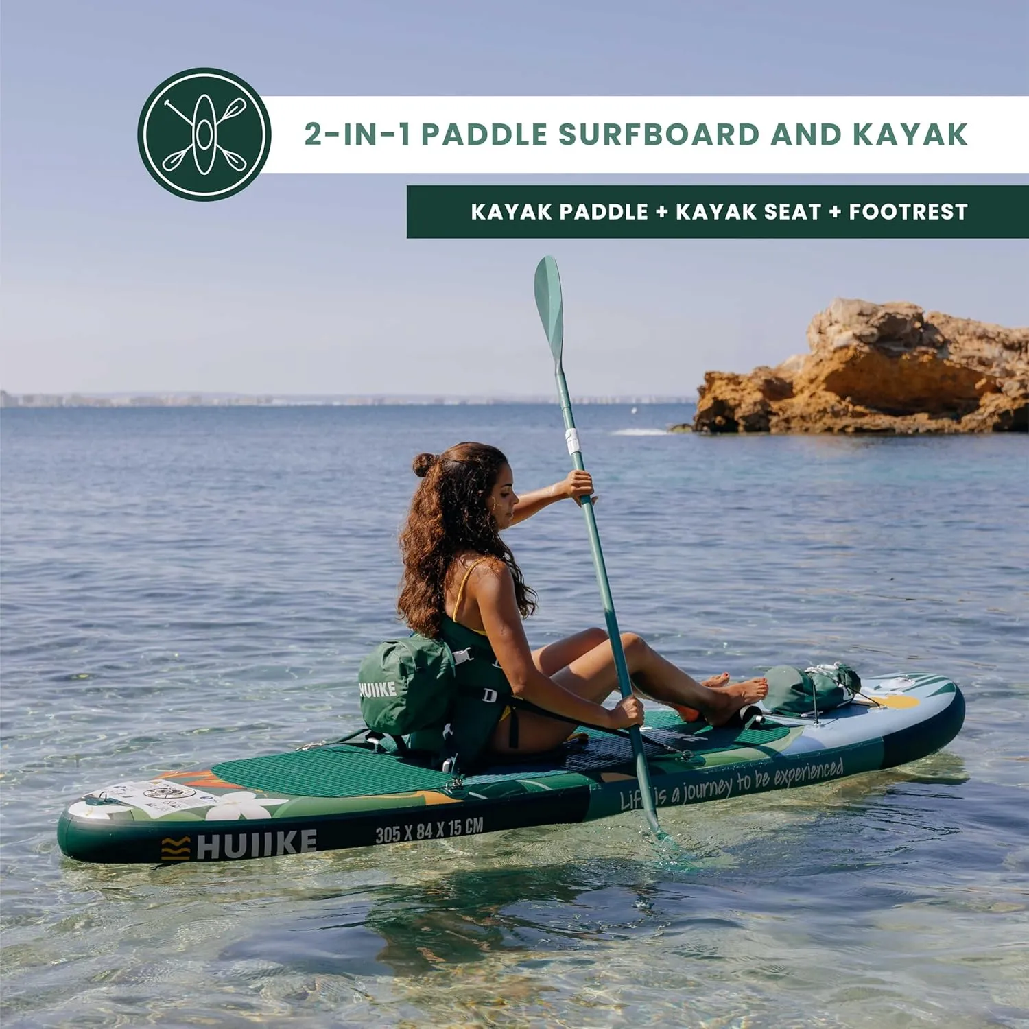 Inflatable Paddle Board with Premium Accessories - HUIIKE | Inflatable Paddle Boards for Adults with Kayak Seat and 2-in-1 Oar | Stand Up Paddleboard Great Stability Resistance | Stand-up Paddleboards