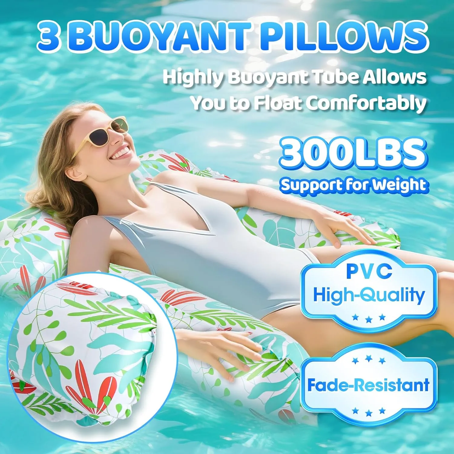 Inflatable Pool Floats for Adults, 2-Pack Multi-Purpose Pool Hammock Floating Chairs, Heavy Duty PVC Material, Water Floats for Swimming Pool, Beach, Summer Pool Toys Party Gifts