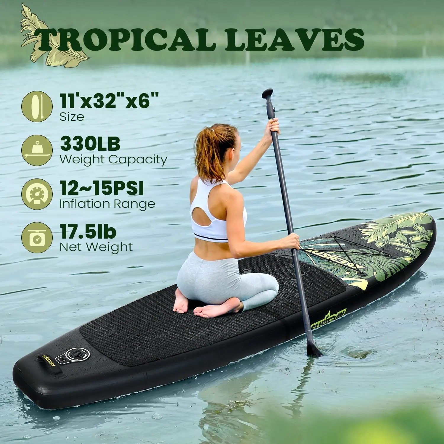 Inflatable Stand Up Paddle Board, 11ft Paddle Board for Adults & Youth, Durable SUP Accessories with Non-Slip Deck, Dual Hand Pump,10L Dry Bag,108L Backpack