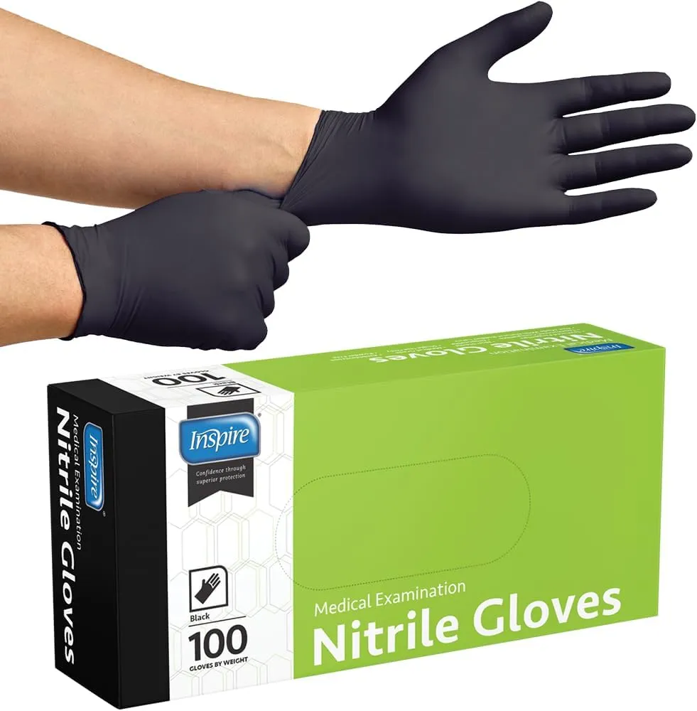 Inspire Black Nitrile Gloves | THE ORIGINAL Quality Black Gloves Disposable Latex Free | 4.5 Gloves Cooking Gloves