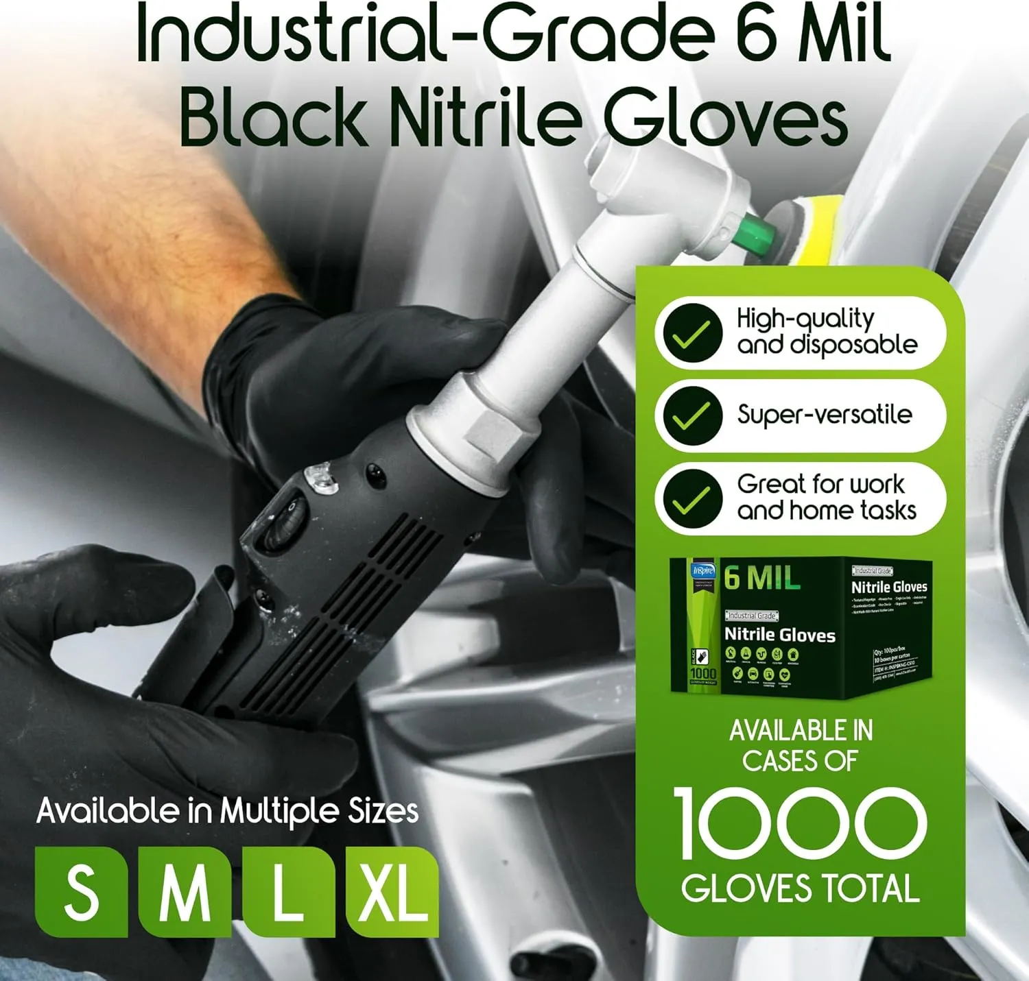 Inspire HEAVY DUTY 6Mil ORIGINAL Quality Stretch Nitrile Black Gloves Disposable Latex Free |Medical, Food, Mechanic Tattoo