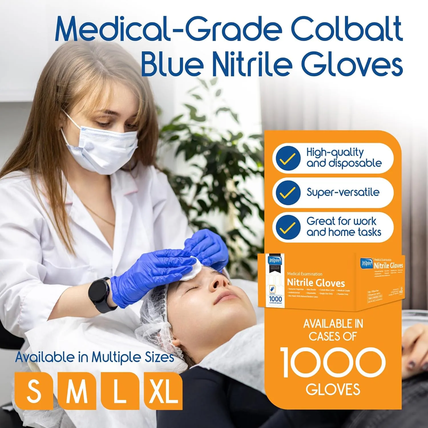 Inspire Nitrile Gloves Medical Examination | The Original Quality Stretch Cobalt Blue | 4.5 Grade Disposable Latex Free Case of 1000 (Size Small)