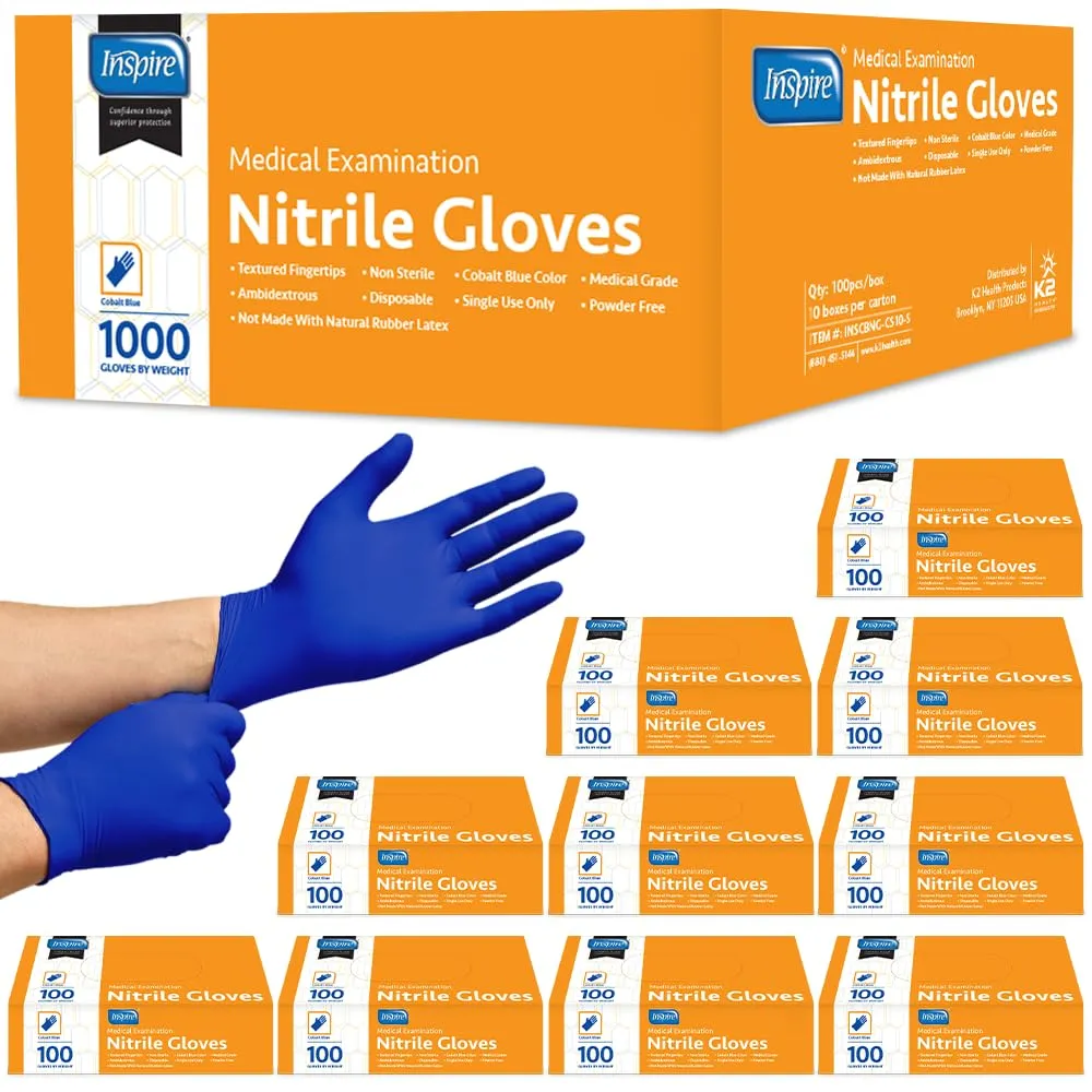 Inspire Nitrile Gloves Medical Examination | The Original Quality Stretch Cobalt Blue | 4.5 Grade Disposable Latex Free Case of 1000 (Size Small)
