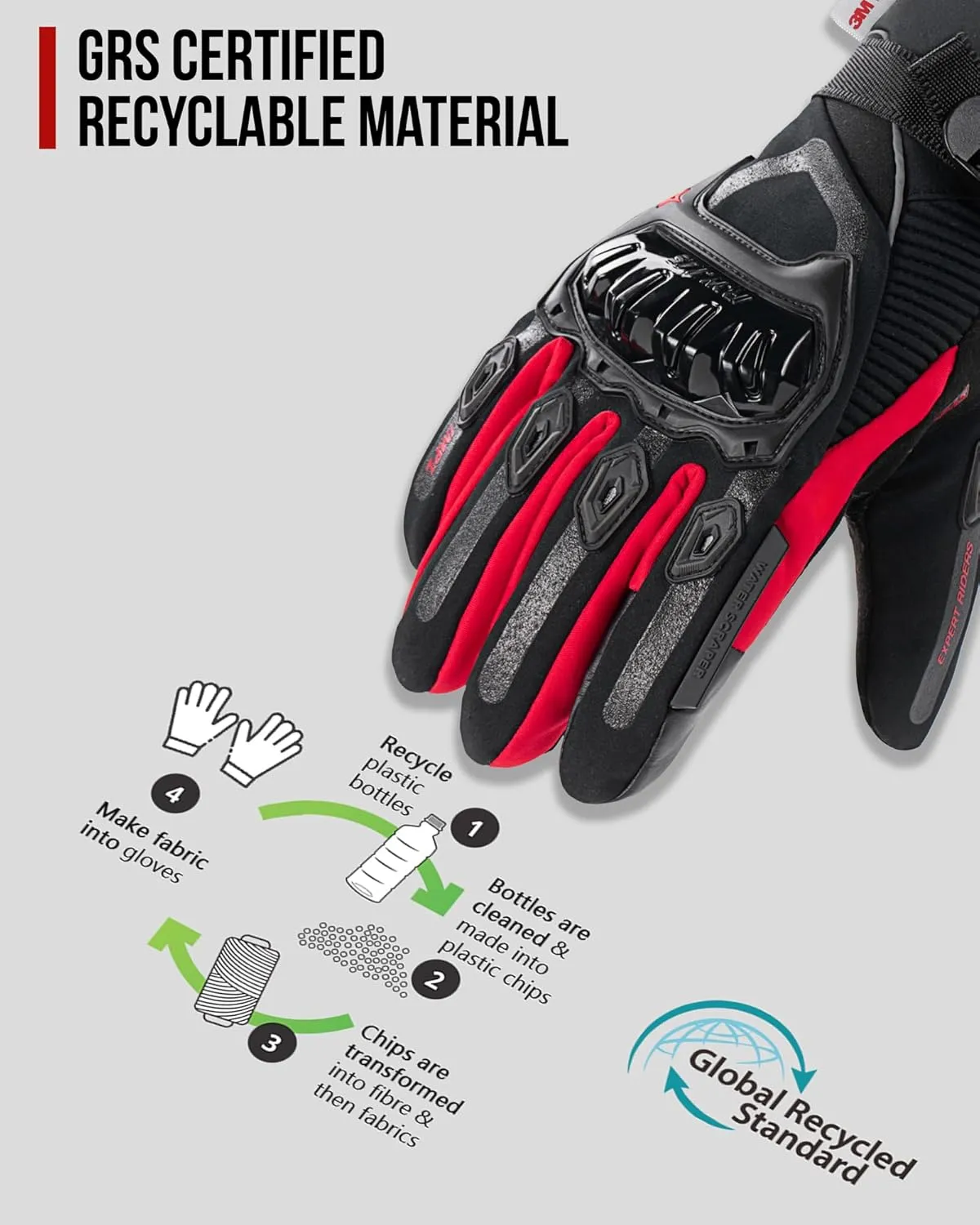 IRON JIA'S Motorcycle Gloves Winter Cold Weather Warm Touchscreen Waterproof Windproof Protective Gear (RED, XL)