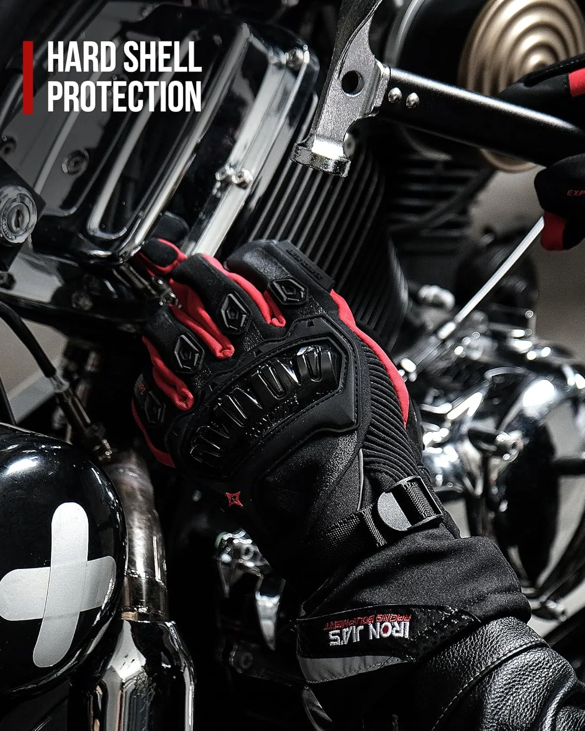 IRON JIA'S Motorcycle Gloves Winter Cold Weather Warm Touchscreen Waterproof Windproof Protective Gear (RED, XL)
