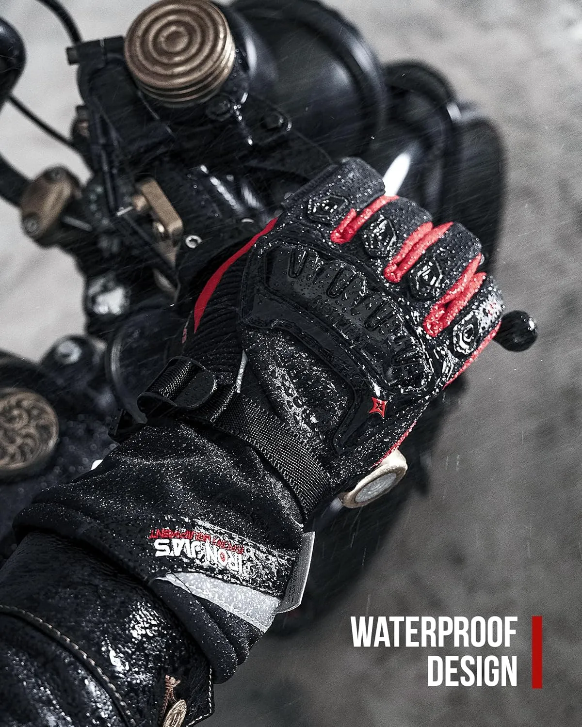 IRON JIA'S Motorcycle Gloves Winter Cold Weather Warm Touchscreen Waterproof Windproof Protective Gear (RED, XL)