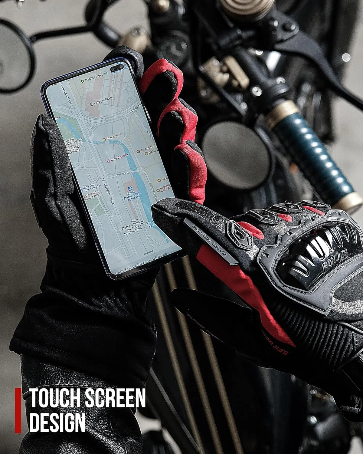 IRON JIA'S Motorcycle Gloves Winter Cold Weather Warm Touchscreen Waterproof Windproof Protective Gear (RED, XL)