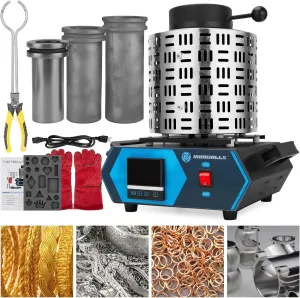 IRONWALLS Gold Melting Furnace Electric, 1800W 110V 2102℉/1150℃ Digital Metal Melting Machine Smelting Furnace Kiln Kit with 1 2 3kg Graphite Crucible & Ingot Mold for Refining Casting Jewelry DIY