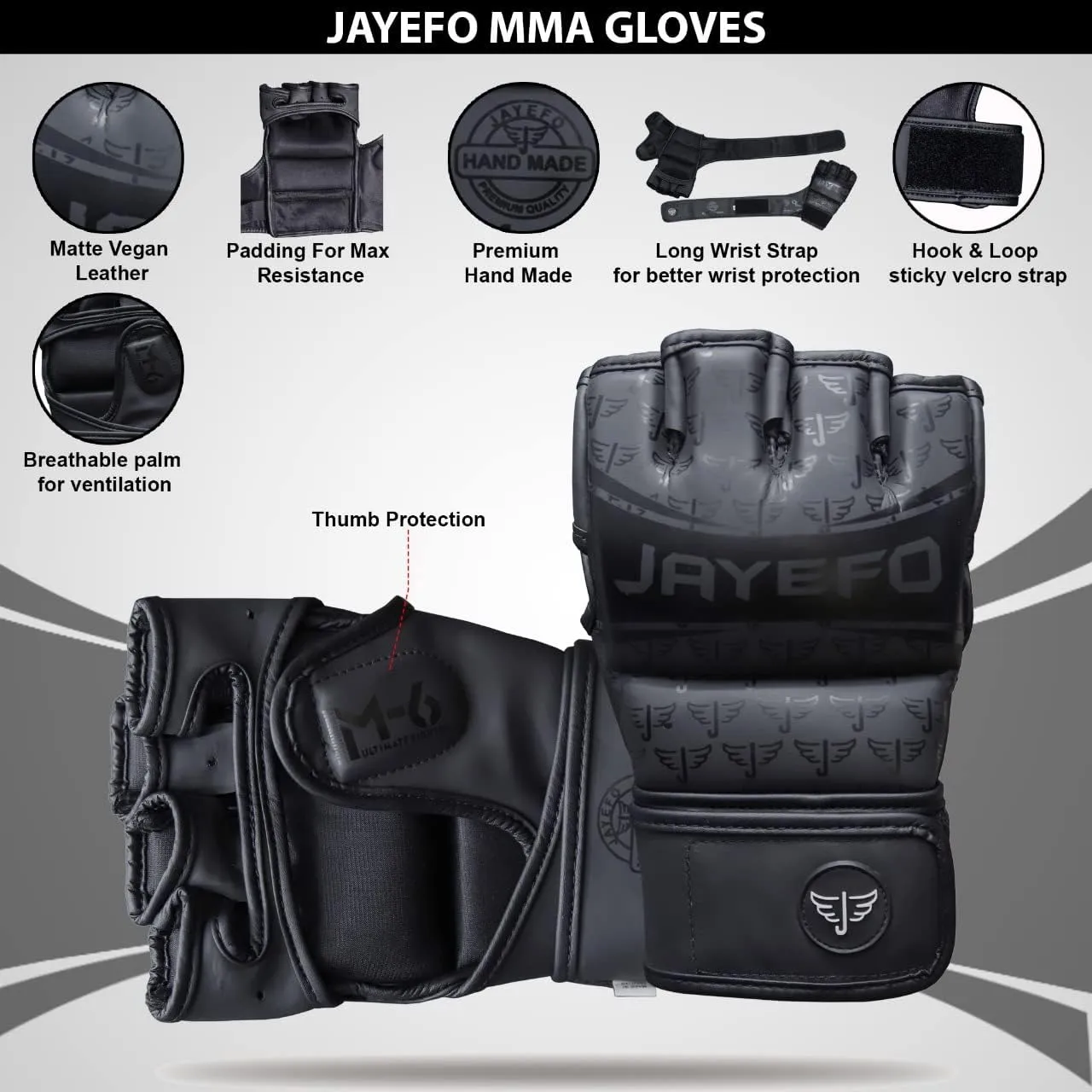 Jayefo Sports M-6 MMA Boxing Gloves for Men & Women Mixed Martial Arts Open Palm Kickboxing Glove for Punching Bag Sparring Muay Thai Karate