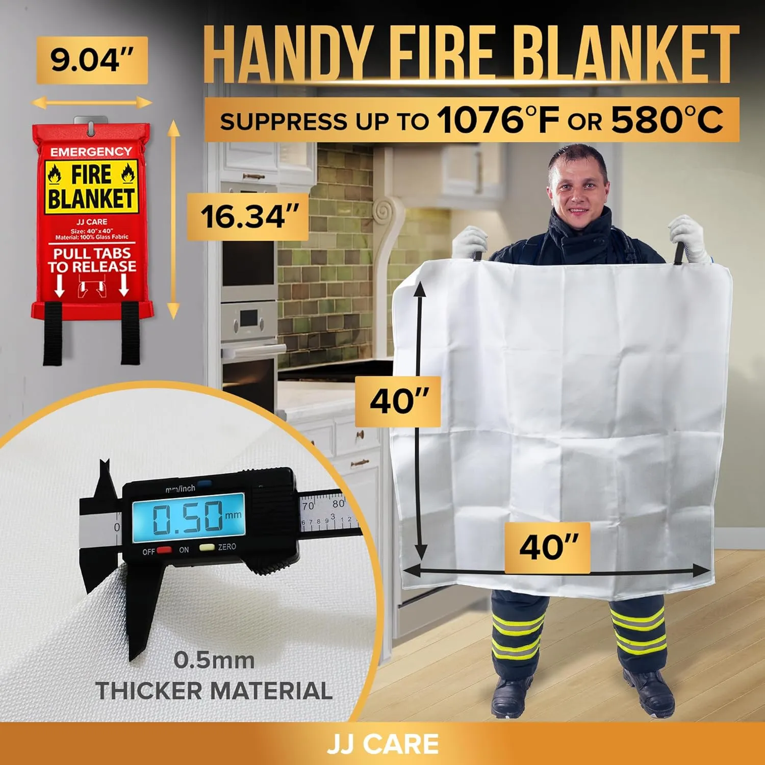 JJ CARE Fire Blanket – 5 Packs with Hooks and Gloves – Emergency Fire Blanket for Home & Kitchen, High Heat Resistant Fire Suppression Blankets for Home Safety, Kitchen, and Camping