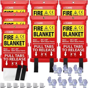 JJ CARE Fire Blanket – 7 Packs with Hooks and Gloves – Emergency Fire Blanket for Home & Kitchen, High Heat Resistant Fire Suppression Blankets for Home Safety, Kitchen, and Camping