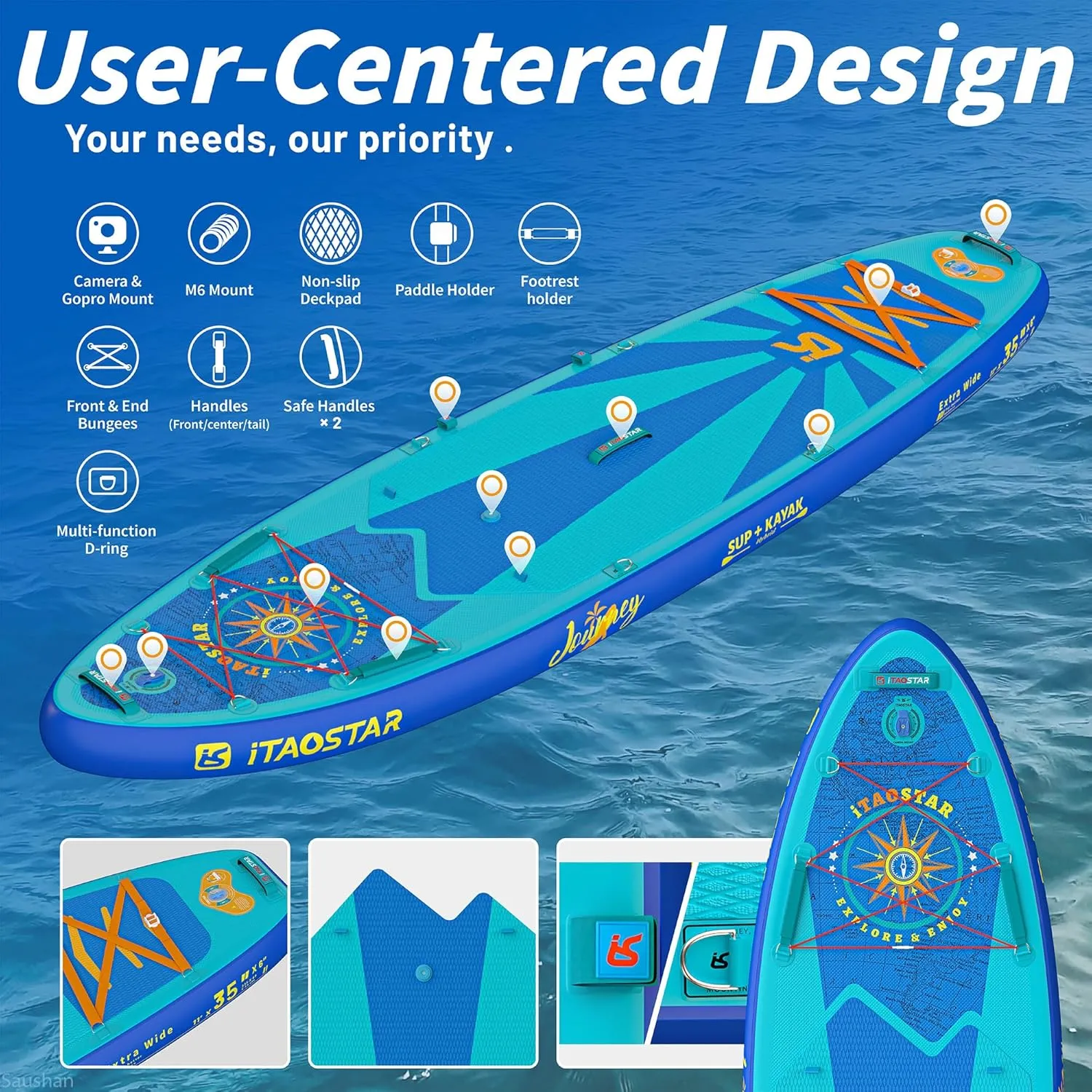 Journey 11'6" / 11'×34" / 11'×35" Extra Wide Paddle Board, One-Stop Premium SUP Board Accessories, Tailored Fins, Stable Inflatable Stand Up Paddle Boards for Youth/Adults of All Skill Levels