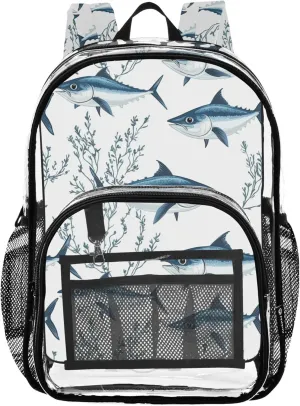 JUNZAN Cartoon Bluefin Tuna White Kid School Backpack with Bottle Pockets Student Book Bags Camping