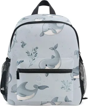JUNZAN Cute Dolphin Silver Kids Tennis Backpack Bottle Pockets Travel Backpack for Toddlers Girls Book Bags for Airplane