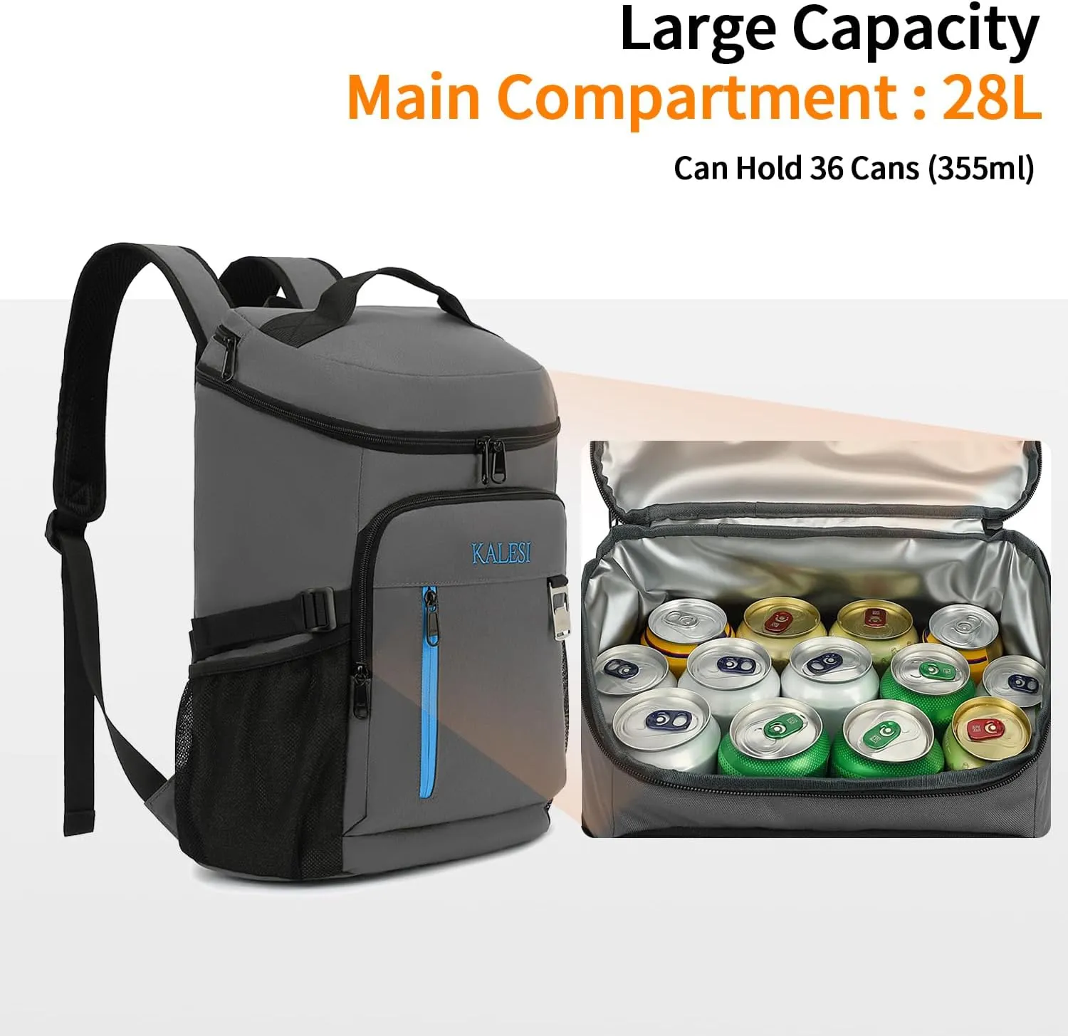 Kalesi Cooler Backpack 36 Cans Lightweight Insulated Backpack Cooler Leak-Proof Travel Camping Lunch Backpack Outdoor Cutlery Backpack for Men and Women