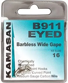 Kamasan B911 Eyed Barbless Wide Gape Hooks