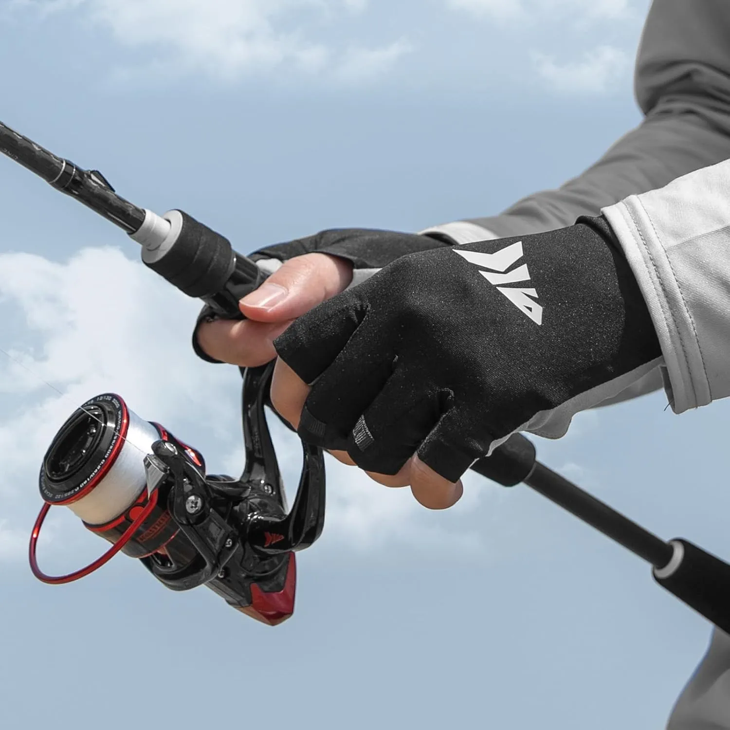 KastKing Ultimate Angler Fingerless SPF Sun Gloves, UPF50  Sun Protection Fishing Gloves, Hydrocool® Technology, Open Palm Design, Extended Cuff UV Protection Gloves for Fishing, Hiking, and Cycling