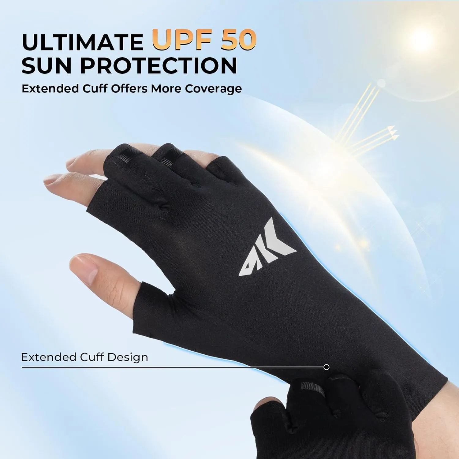 KastKing Ultimate Angler Fingerless SPF Sun Gloves, UPF50  Sun Protection Fishing Gloves, Hydrocool® Technology, Open Palm Design, Extended Cuff UV Protection Gloves for Fishing, Hiking, and Cycling