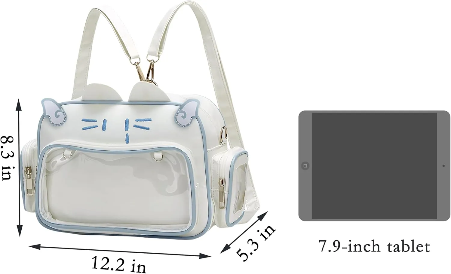 Kawaii Ita Bag Cat Backpack Y2k Girl Japanese School Bag Anime Shoulder Crossbody with Pin Display (White)