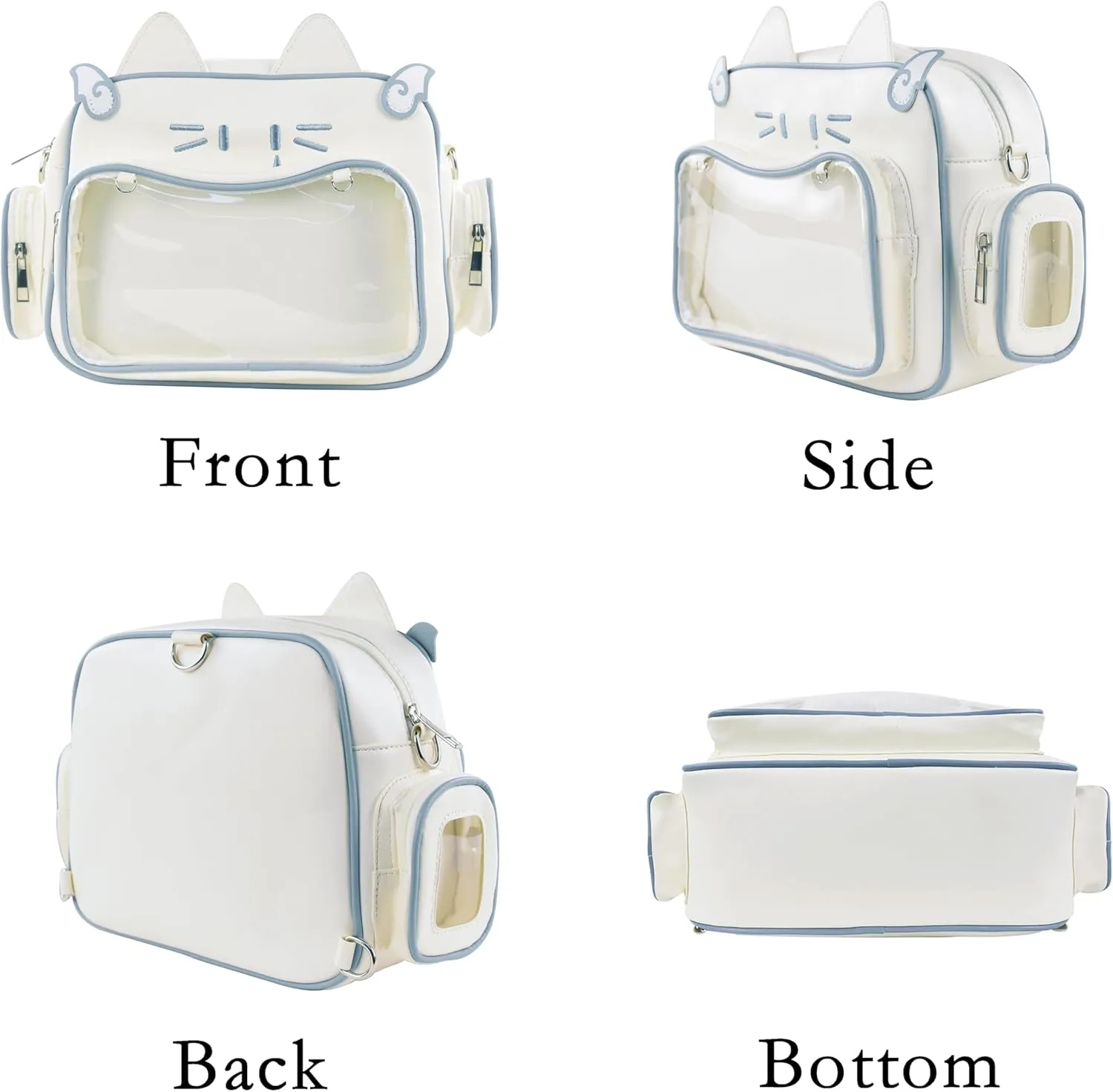 Kawaii Ita Bag Cat Backpack Y2k Girl Japanese School Bag Anime Shoulder Crossbody with Pin Display (White)