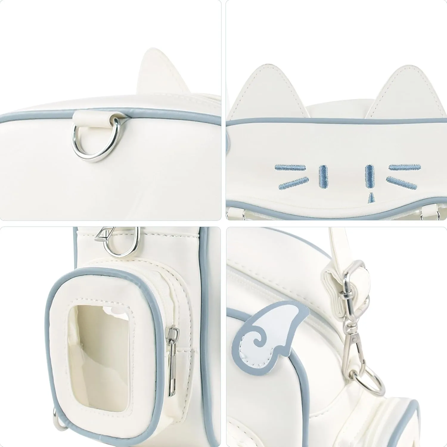 Kawaii Ita Bag Cat Backpack Y2k Girl Japanese School Bag Anime Shoulder Crossbody with Pin Display (White)
