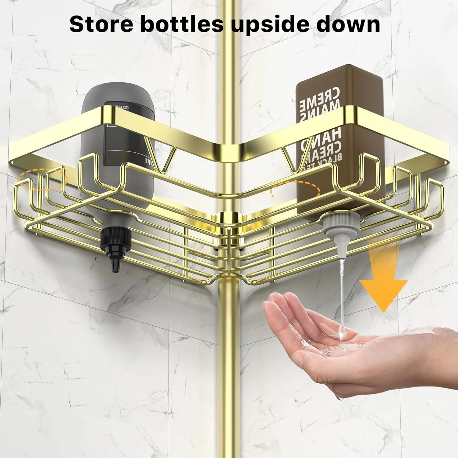 KEGII Corner Shower Caddy Tension Pole, 4-Tier Shower Tension Rod Organizer No Drilling, Floor to Ceiling Bathroom Caddy 25-114.2 inch, Adjustable Bath Tub Shampoo Holder for Corner, Gold