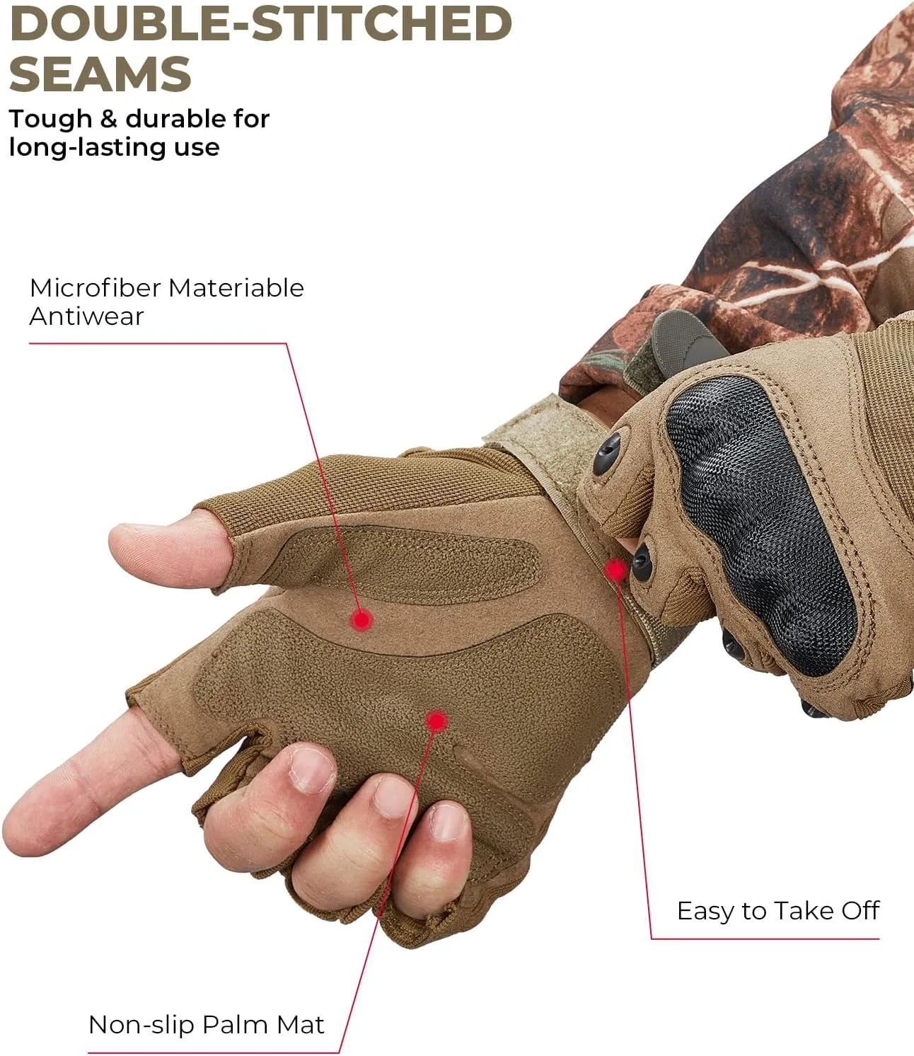 KEMIMOTO Fingerless Tactical Gloves for Men, Motorcycle Gloves for Outdoor Work Sports, Fingerless Cycling Gloves for Hunting Hiking Camping