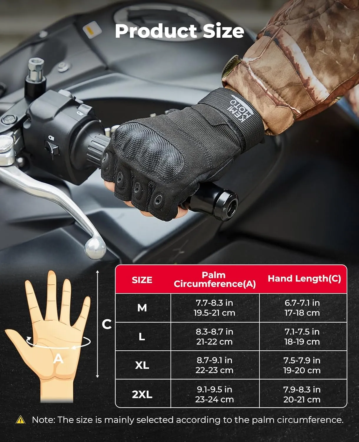 KEMIMOTO Fingerless Tactical Gloves for Men, Motorcycle Gloves for Outdoor Work Sports, Fingerless Cycling Gloves for Hunting Hiking Camping