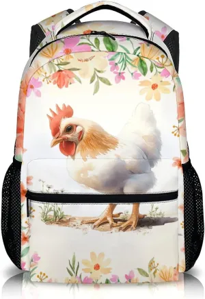 Kids Backpack, Cute Hen Bookbag, 17 Inch Farm Animal Schoolbag, Large Capacity Book Bag for Picnic Hiking Camp School Travel