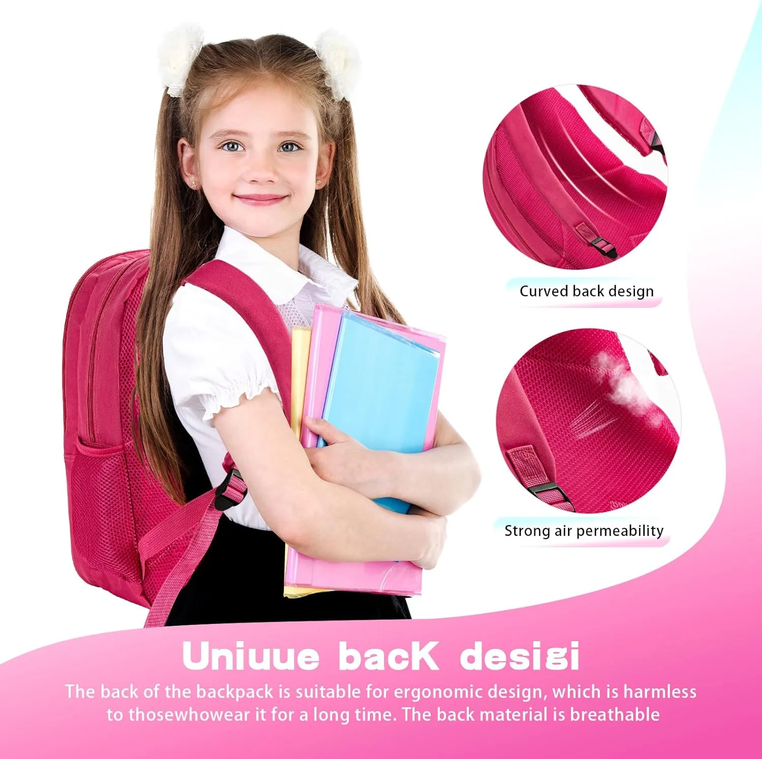 Kids Backpack Pop it Fidget Toys Backpack Book Bag for 4-12 Years Old Boys and Girls Back to School, Double Compartment, Adjustable Straps, Kids Holiday Gift Pink Large 17"