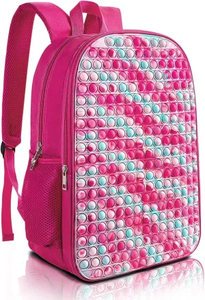 Kids Backpack Pop it Fidget Toys Backpack Book Bag for 4-12 Years Old Boys and Girls Back to School, Double Compartment, Adjustable Straps, Kids Holiday Gift Pink Large 17"