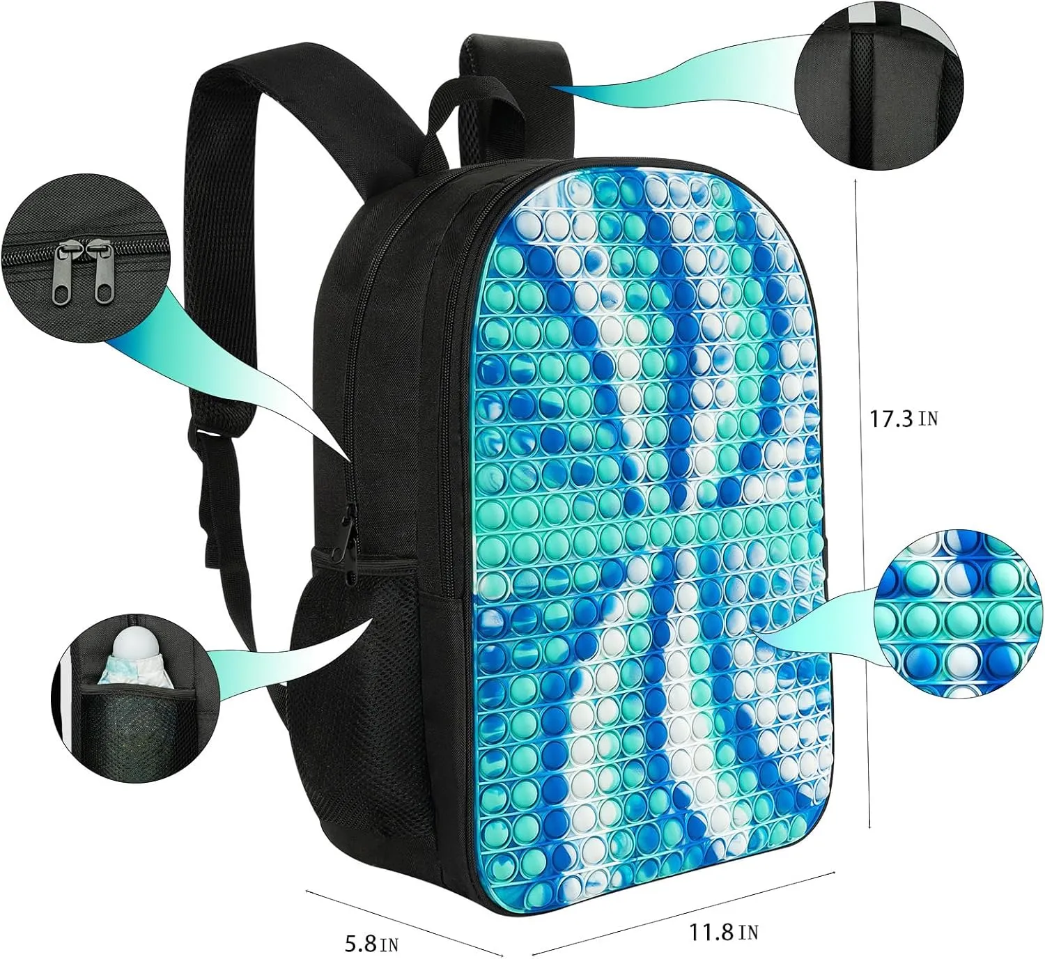 Kids Backpack Pop it Fidget Toys Backpack School Book Bag for 4-12 Year Old Boys and Girls Back to School Dual Compartments with Adjustable Straps Kids Holiday Gift Large 17"