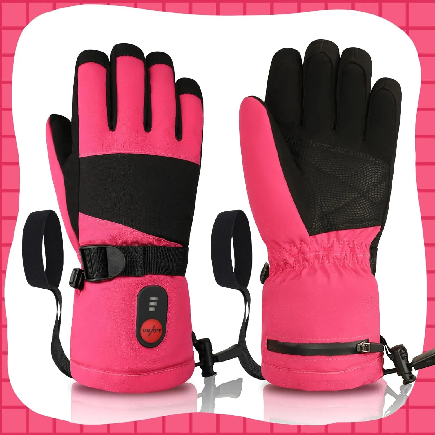 Kids Heated Ski Gloves, 3-Heat Settings, Rechargeable, Water Resistant, Windproof, Ideal for Skiing, Snowball Fights, Cycling